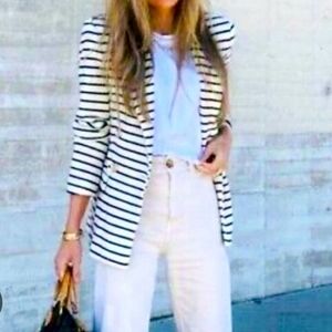 JOIE I NWT S Cotton Oversized Boyfriend Blazer In Cream And Navy